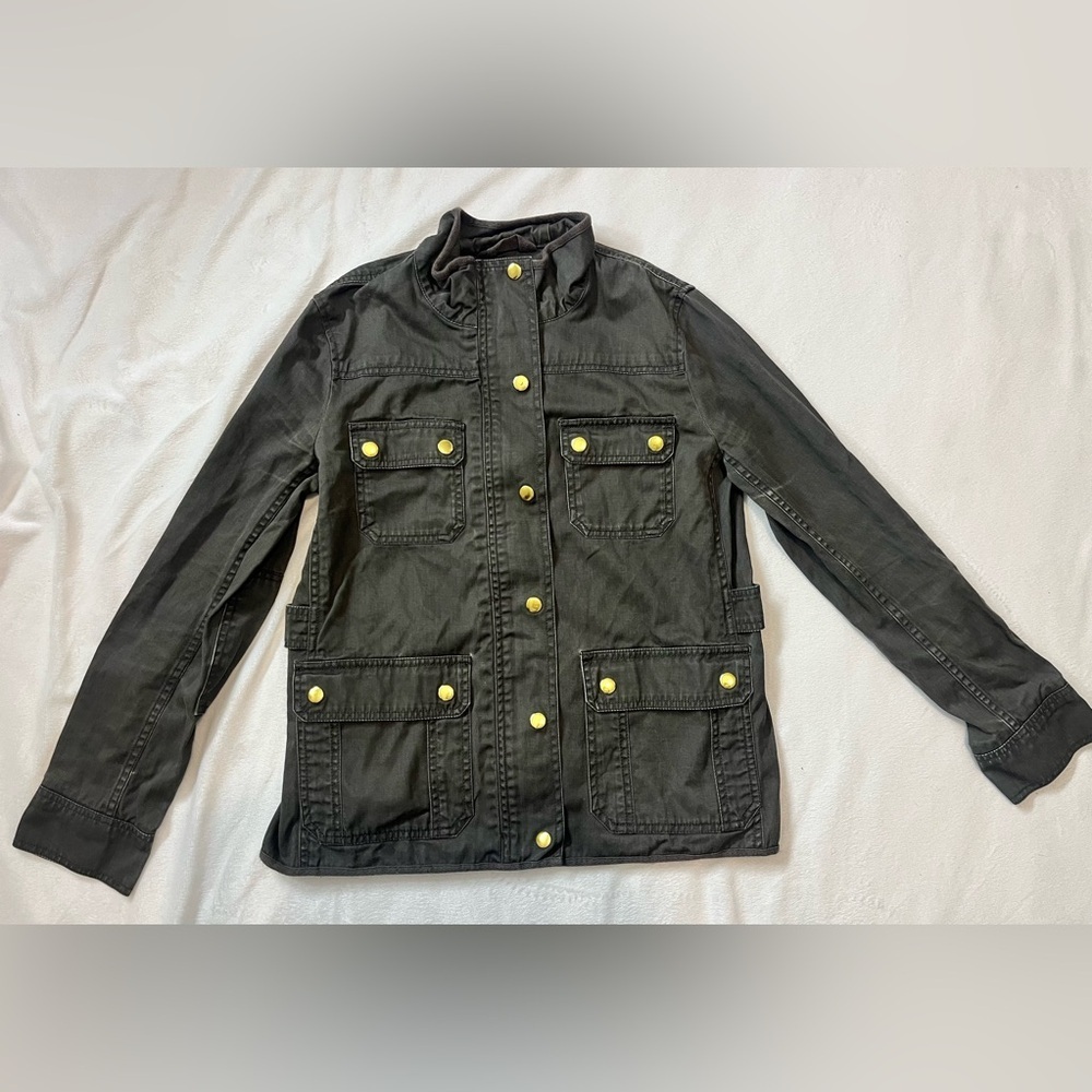 J. Crew Relaxed Boyfriend Field Utility Jacket Army Green Women’s Medium Petite